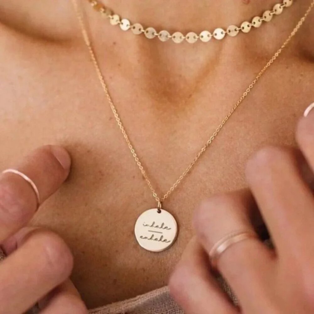 Inhale | Exhale Gold Disc Mantra Charm Necklace